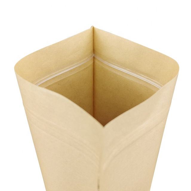 Eco-friendly plastic stand-up seal tea bag packaging, laminated kraft paper bag with window zipper