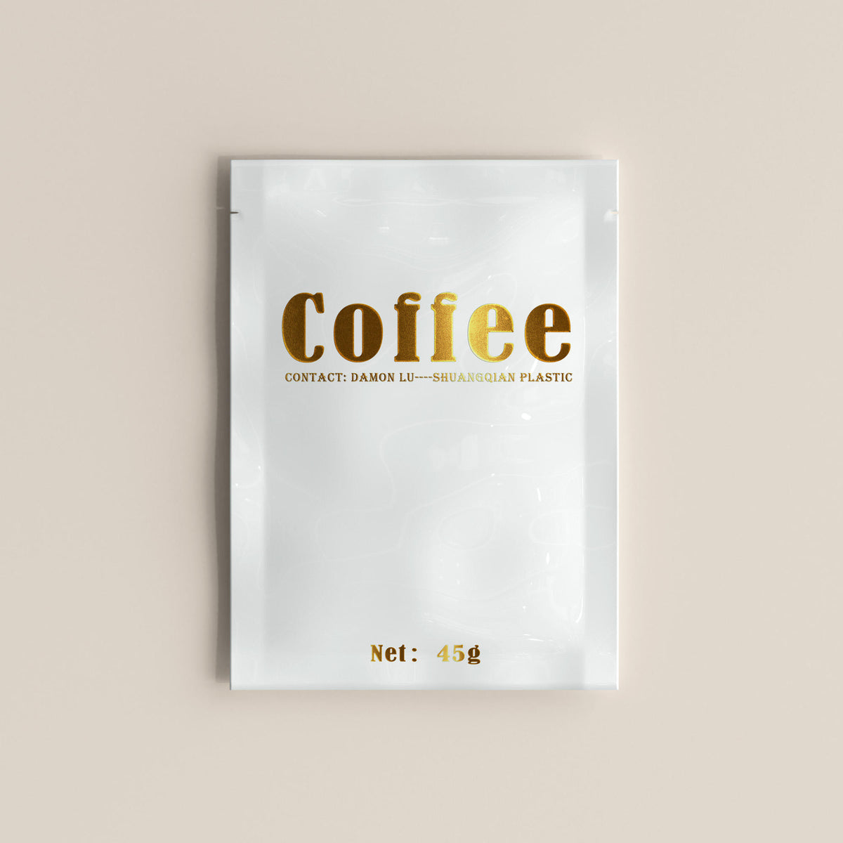 Custom printed gold foil heat stamp coffee and tea sachets, 3-side sealed small mylar bags