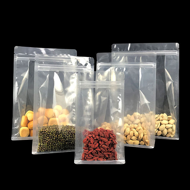 Nuts Spices Zipper Top Self Seal Transparent Flat Bottom Bag Zipper Lock Plastic Food Packaging Bags