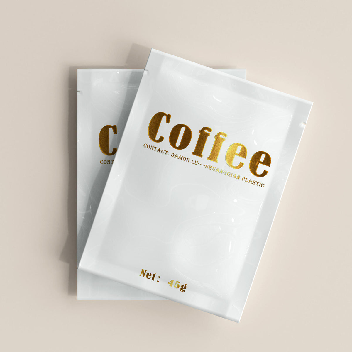 Custom printed gold foil heat stamp coffee and tea sachets, 3-side sealed small mylar bags