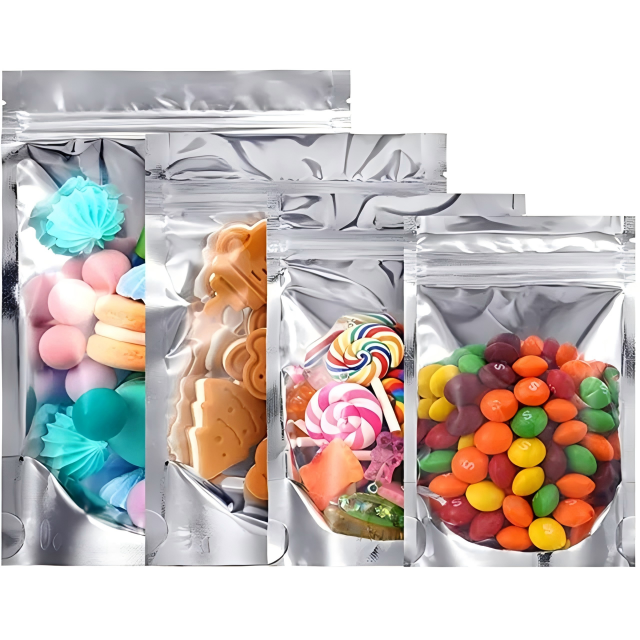 Stand up pouch with silver side and transparent side