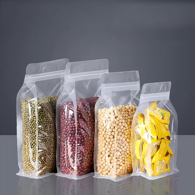 Transparent flat bottom pouch with zipper Glossy outside